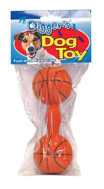 Boss Pet Digger's Orange Latex Basketball Dumb Bell Squeaky Dog Toy Large 1 pk