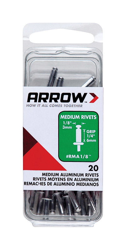 Arrow 1/8 in. D X 1/4 in. Aluminum Rivets Silver 20 pk