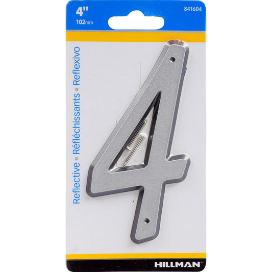 Hillman 4 in. Reflective Silver Plastic Nail-On Number 4 1 pc (Pack of 3)