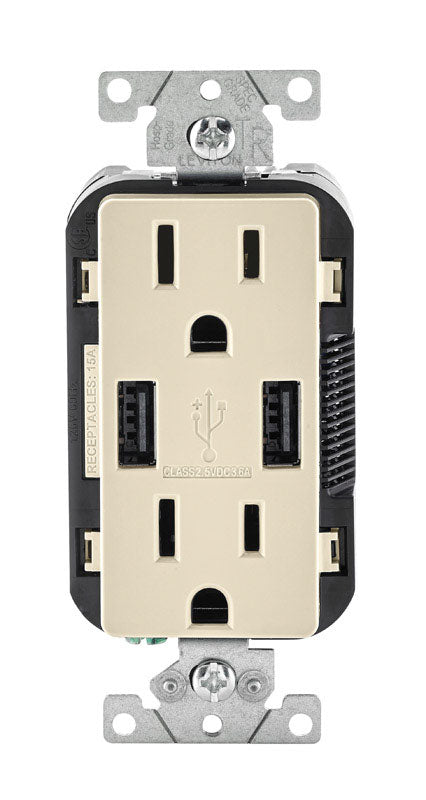 Leviton Decora 15 amps 125 V Duplex Light Almond Outlet and USB Charger 5-15 R 1 pk