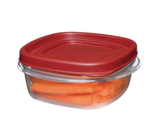 Rubbermaid 1.25 Cup Clear Plastic Square Food Storage Container 2.2 H x 5 W x 5 L in. with Red Lid