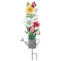Regal Art & Gift Multicolored Metal 31 in. H Flower Watering Can Outdoor Garden Stake (Pack of 2)