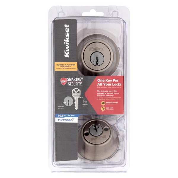 Cerrojo de doble cilindro de metal Kwikset SmartKey Security de níquel satinado
