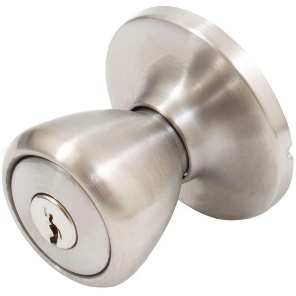 Cerradura de entrada con llave preinstalada, pestillo de entrada, ranura SC, acero inoxidable satinado de Stone Harbor Hardware