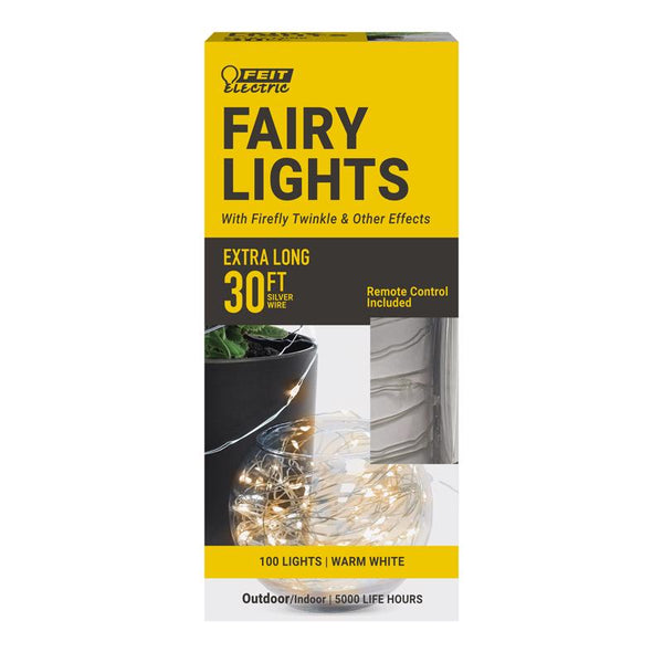 Luces LED de cadena Feit con control remoto, blanco cálido, 30 pies, 100 luces