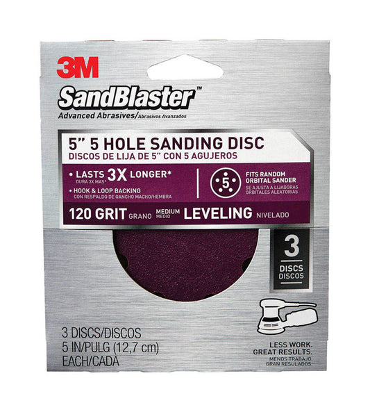 3M Sand Blaster 5 in. Ceramic Blend Hook and Loop Sanding Disc 120 Grit Medium 3 pk (Pack of 5)