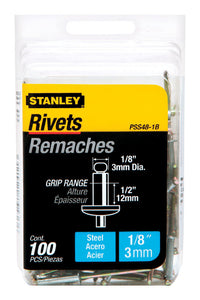 Stanley 1/8 in. D X 1/2 in. Steel Blind Rivets Silver 100 pk