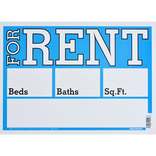 Hillman English Blue For Rent Sign 10 in. H X 14 in. W (Pack of 6)
