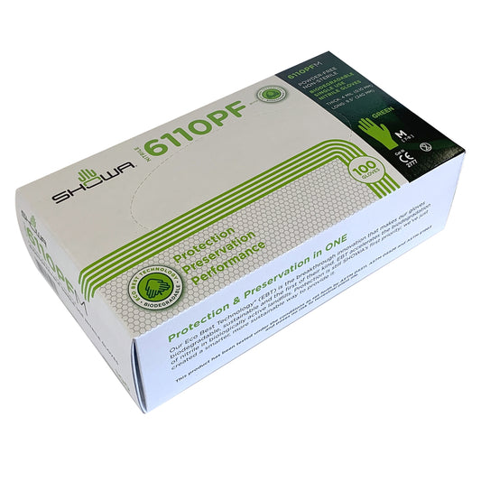 Showa Nitrile Disposable Gloves Medium Green Powder Free 100 pk (Pack of 10)