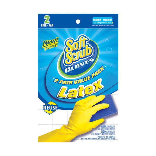 Soft Scrub Latex Cleaning Gloves M Yellow 2 pair (Pack of 6)