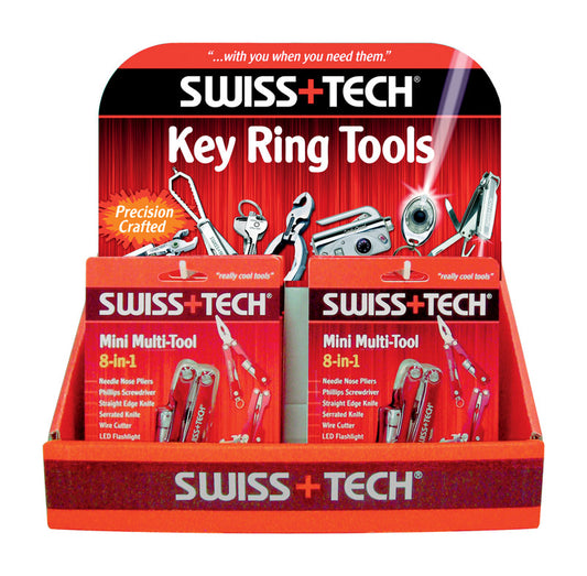 Swiss+Tech Stainless Steel Silver Multi-Tool Key Ring (Pack of 12)