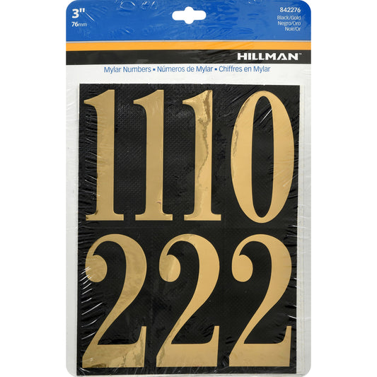 Hillman 3 in. Reflective Gold Mylar Self-Adhesive Number Set 0-9 26 pc (Pack of 6)