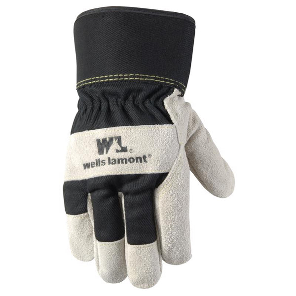 Guantes para exteriores Wells Lamont para hombre, palma de cuero, negro/marrón, talla L, aislados con Thinsulate - Caja abierta