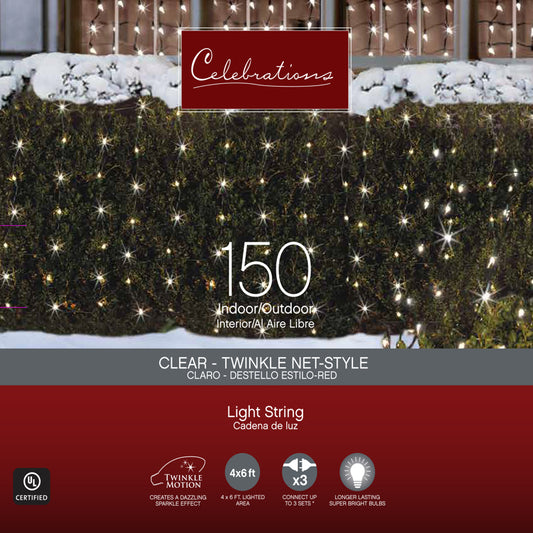 Celebrations Clear/Warm White Plug-In Incandescent 150-Bulb Shimmer Christmas Lights 4 x 6 ft.