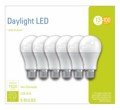 GE A19 E26 (Medium) LED Bulb Daylight 100 Watt Equivalence 6 pk