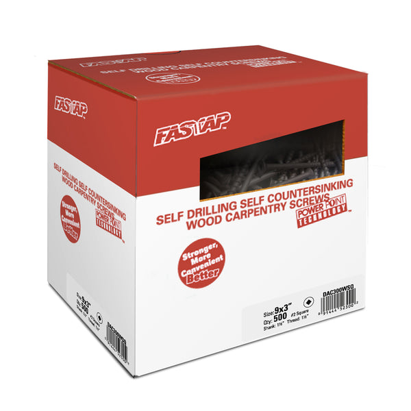 Tornillos para madera Phillips Fastap n.º 8 x 3 pulg. L con óxido negro grueso, paquete de 500
