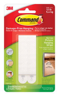 3M Command White Picture Hanging Strips 12 lb 4 pair - Open Box