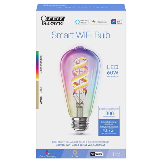 Feit Smart Home ST21 E26 (Medium) Smart-Enabled LED Smart Bulb Amber 60 Watt Equivalence 1 pk