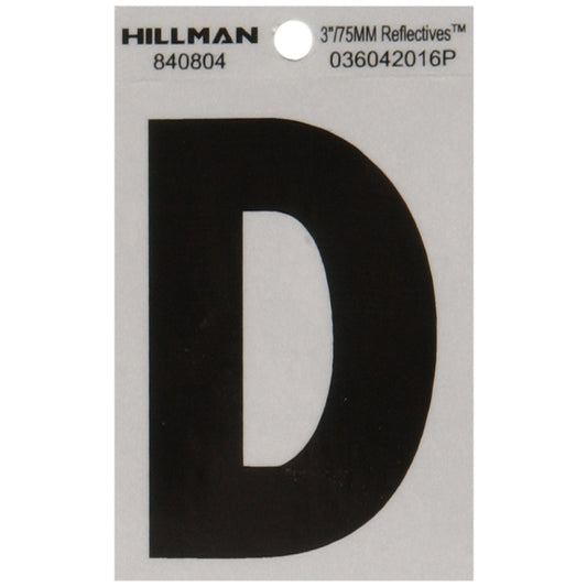 Hillman 3 in. Reflective Black Mylar Self-Adhesive Letter D 1 pc (Pack of 6)