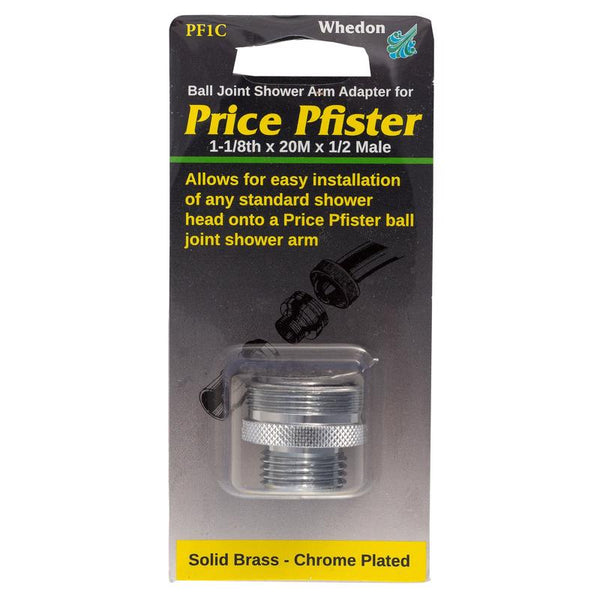 Adaptador de brazo de ducha de latón macizo cromado Whedon Pfister, 1-1/8 de longitud x 1 de alto x 1-1/8 de ancho in. - Caja abierta