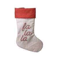 Celebrations Ivory and Red Red Striped Fa-la-la Stocking Indoor Christmas Decor 18 in.