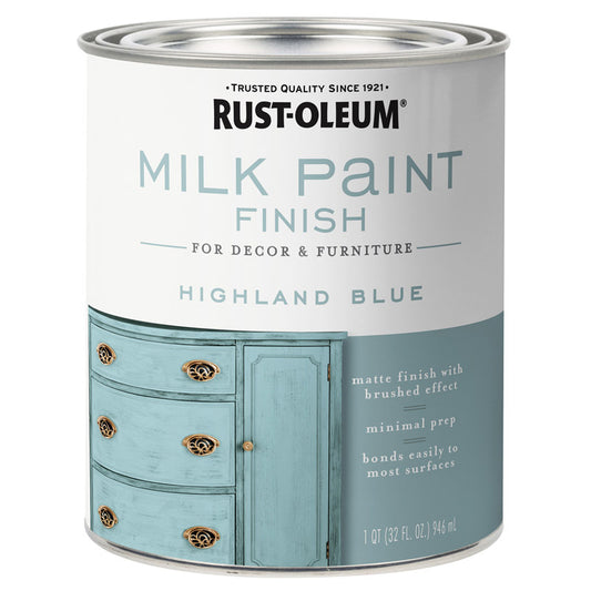 Rust-Oleum Matte Highland Blue Water-Based Acrylic Milk Paint 1 qt (Pack of 2).