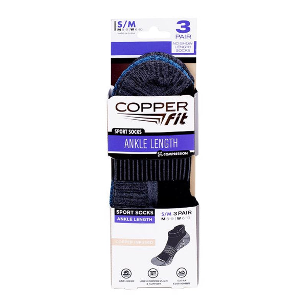 Calcetines deportivos unisex Copper Fit de talla S/M, color negro