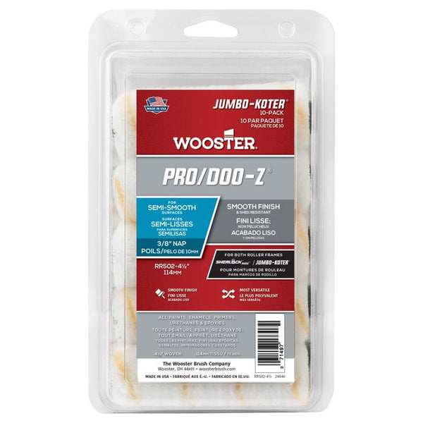 Funda para rodillo de pintura Wooster Pro-Doo Z Fabric de 4,5 pulg. de ancho y 3/8 pulg., paquete de 10