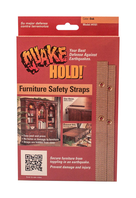 Quake Hold Nylon Self Adhesive Furniture Strap Oak Assorted 1 in. W X 15 in. L 1 pk