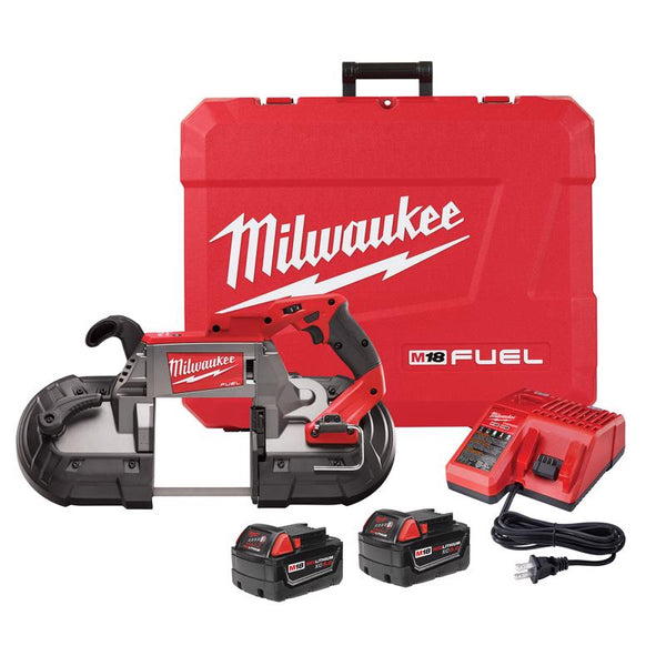 Kit de sierra de cinta de corte profundo de 5 in sin escobillas inalámbrica M18 FUEL de Milwaukee (batería y cargador)