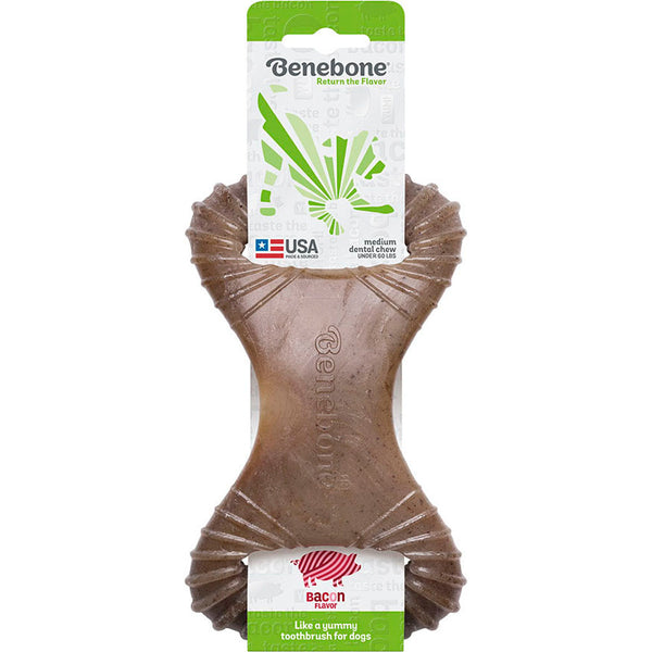 Benebone Dental Chew Dog Toy Bacon Flavor Medium Durable Nylon for Dogs Under 60 lbs Teeth Cleaning Ridges