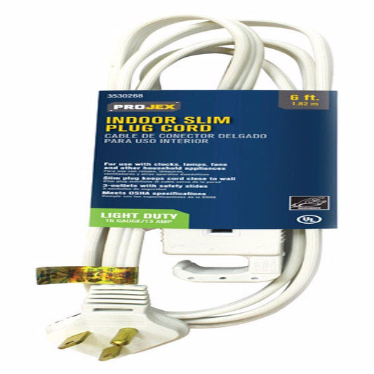Projex Indoor 6 ft. L White Slim Plug Cord 16/3 SPT-2