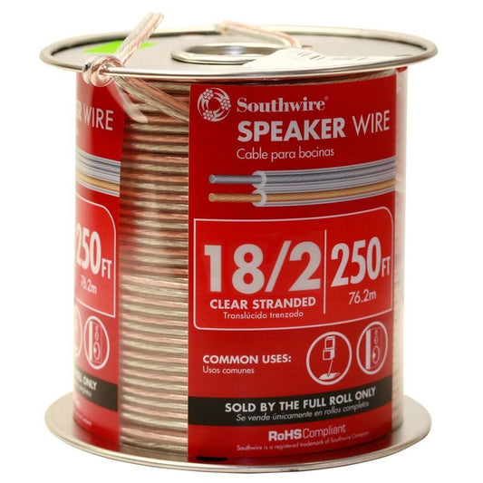 Southwire 55797744 250' 18/2 Clear Speaker Wire