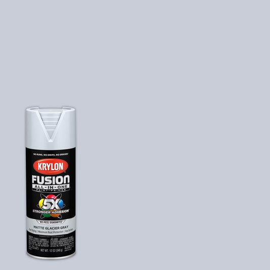 Krylon Fusion All-In-One Matte Glacier Gray Paint + Primer Spray Paint 12 oz (Pack of 6).