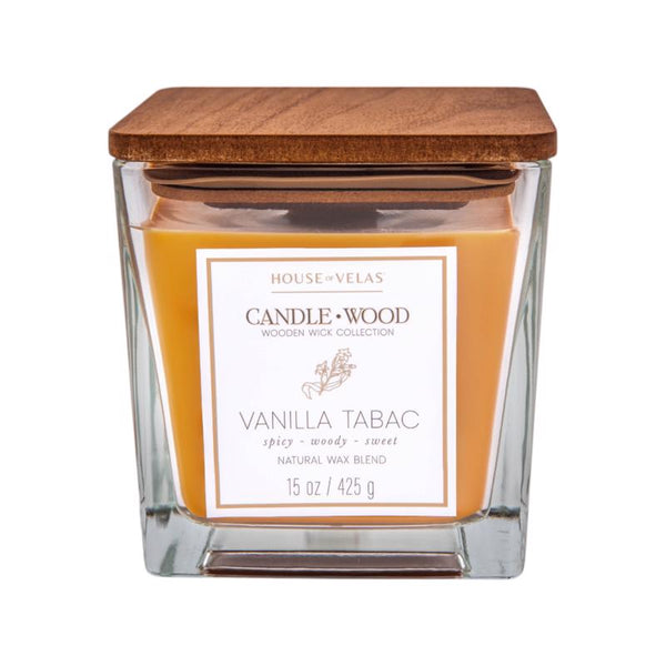 Vela House Vela de aromaterapia Candlewood Light Brown Vanilla Tabac 15 oz (Paquete de 4)
