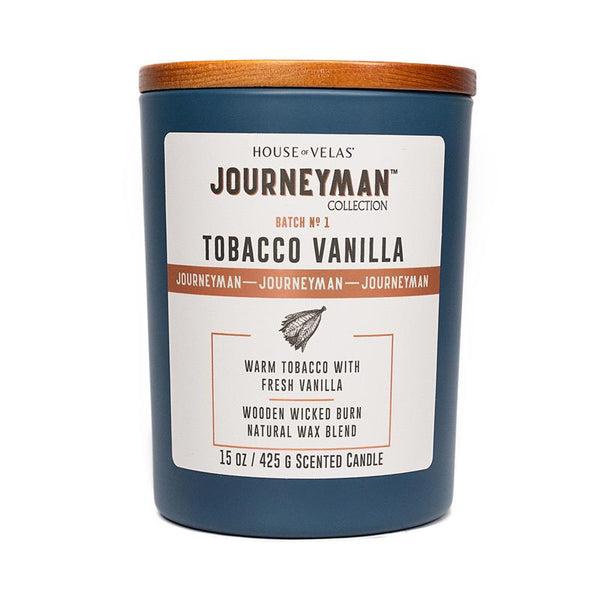 Vela aromática House of Velas Journeyman de tabaco azul oscuro y vainilla, 15 oz (paquete de 4)