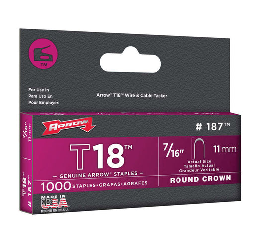 Arrow Fastener T18 3/16 in. W x 7/16 in. L 18 Ga. Round Crown Wire Staples 1000 pk (Pack of 5)
