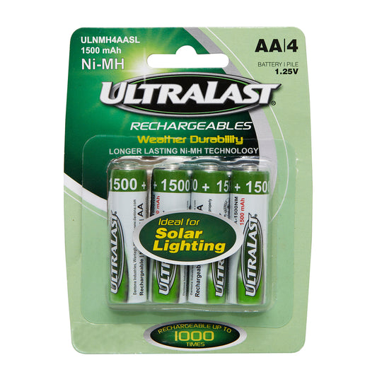 Ultralast NiMH AA 1.2 volt Solar Rechargeable Battery ULNMH4AASL 4 pk