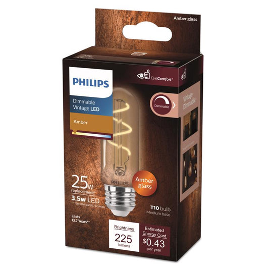 Philips T10 E26 (Medium) LED Bulb Amber 25 Watt Equivalence 1 pk