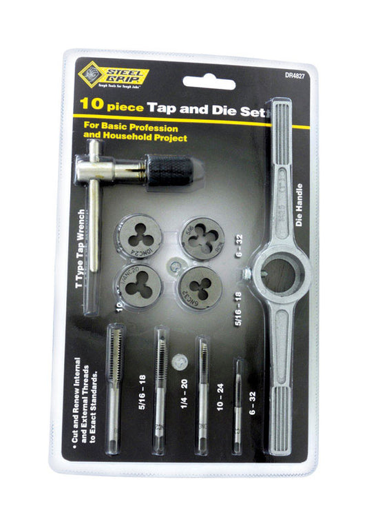 Steel Grip Steel SAE Tap and Die Set 6-32, 10-24, 1/4-20, 5/16-18 10 pc
