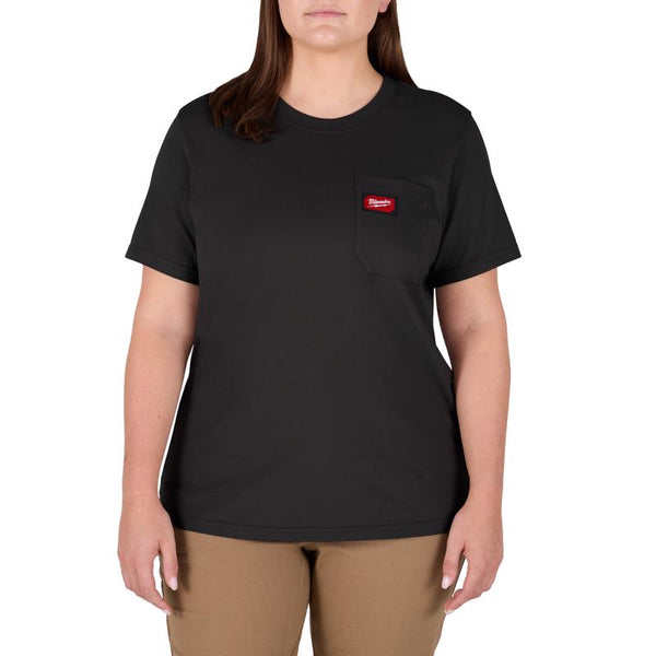 Camiseta negra de manga corta y cuello redondo Milwaukee Gridiron XL para mujer