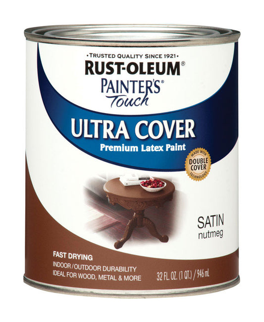 Rust-Oleum Painters Touch Satin Nutmeg Water-Based Ultra Cover Paint Exterior and Interior 1 qt (Pack of 2).