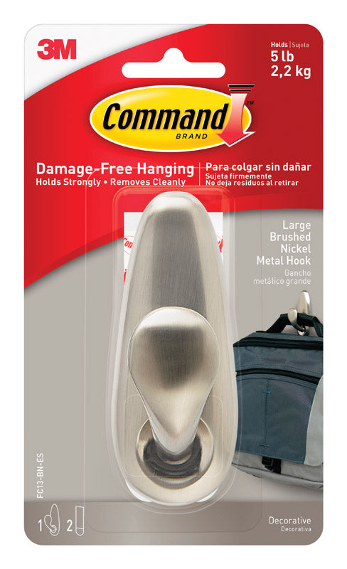 3M Command 4-1/8 in. L Brushed Nickel Metal Large Forever Classic Coat/Hat Hook 5 lb. capacity