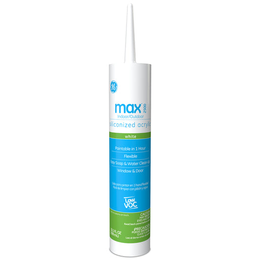 GE Max White Siliconized Acrylic Caulk 10.1 oz. (Pack of 12)