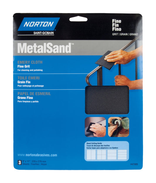 Norton MetalSand 11 in. L X 9 in. W 100 Grit Emery Cloth 3 pk