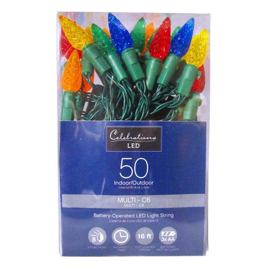 Celebrations LED C6 Multicolored 50 count Multi Function String Lights 16 ft.