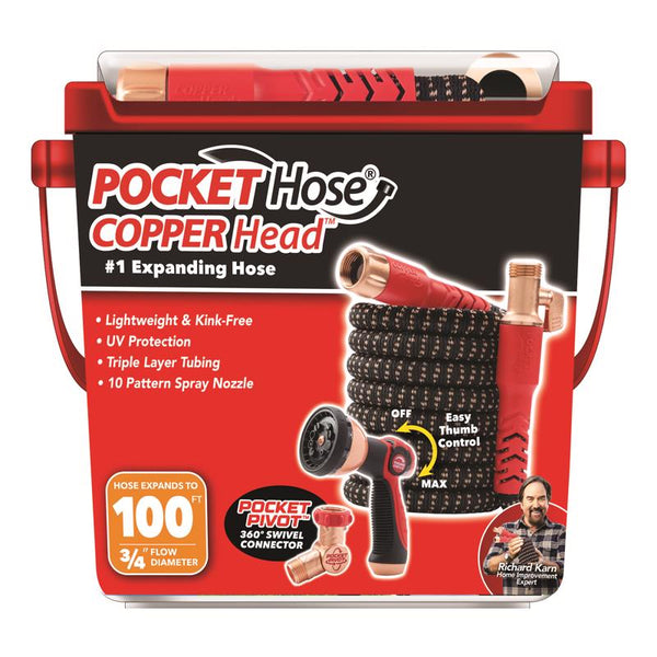 Manguera de jardín flexible expandible de uso medio Pocket Hose Copper Head 100 ft. de largo