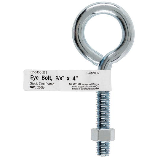 Hampton 3/8 in. x 4 in. L Zinc-Plated Steel Eyebolt Nut Included (Pack of 10)
