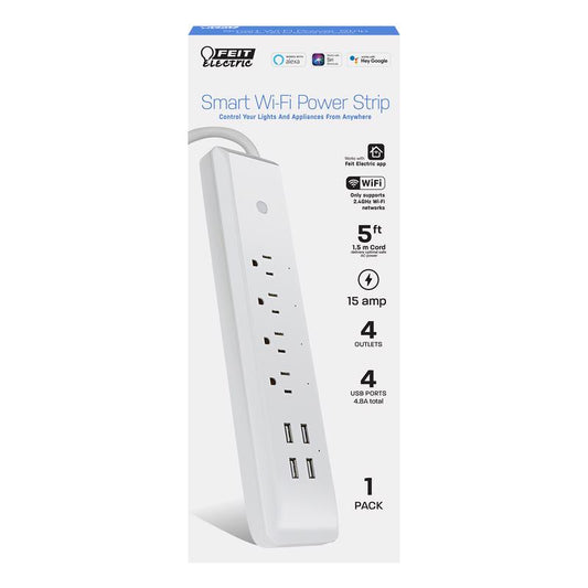 Feit Smart Home 5 ft. L 4 outlets Wi-Fi Power Strip with USB White 460 J