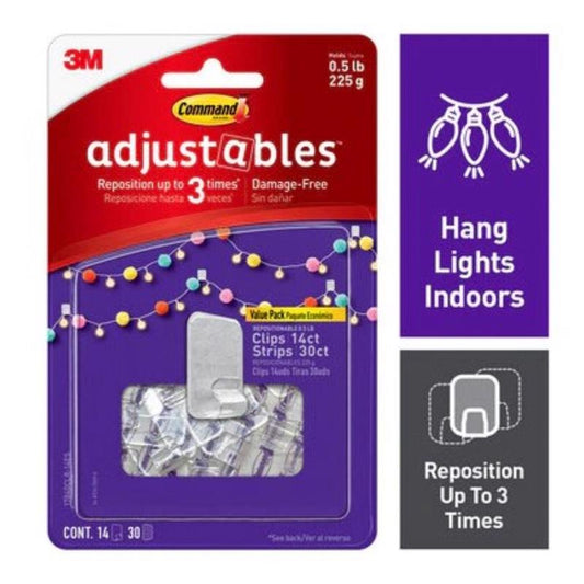 3M Command Adjustables Small Brushed Clear Plastic 6.75 in. L Clip 0.5 lb 14 pk